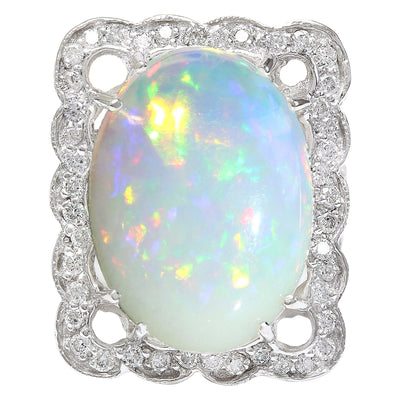 13.10 Carat Natural Opal 14K Solid White Gold Diamond Ring - Fashion Strada