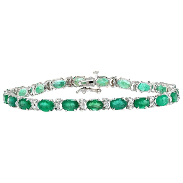 Color Merchants 14k White Gold Natural Emerald And Diamond Tennis Bracelet  TB1166XW-05 - Avenue Jewelers